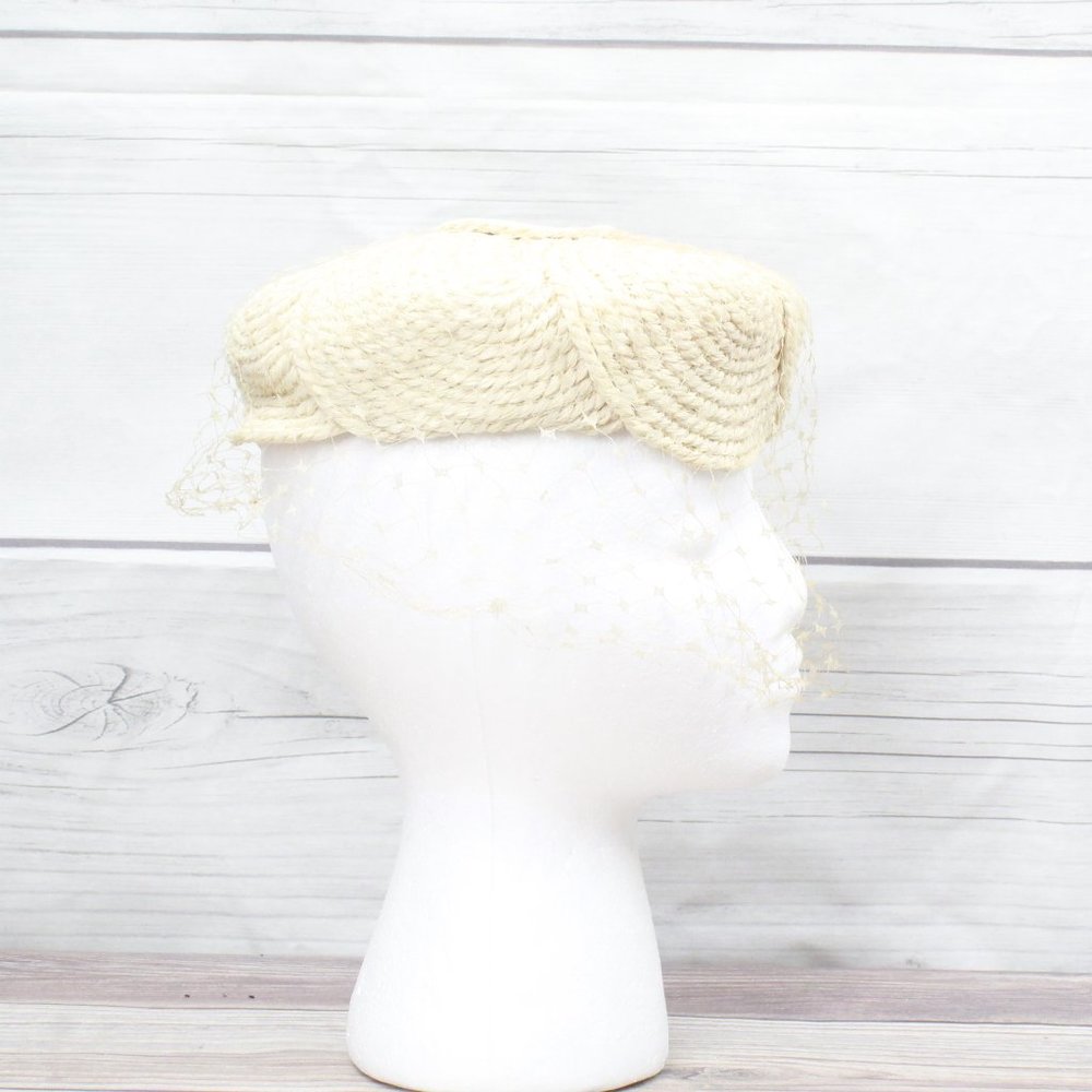 *Vintage! Everitt Womens Cream Spun Woven Crochet Hat - Picture 7 of 11